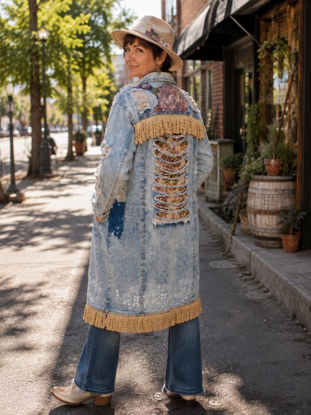 ENSY One-of-a-Kind Handmade Upcycled Denim Duster Coat A dramatic wearable artwo - Picture 2 of 10